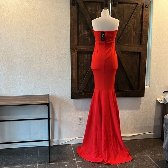 Miss ord Strapless Asymmetric Slit Front Sweetheart Wedding  Red Dress - Picture 9 of 16